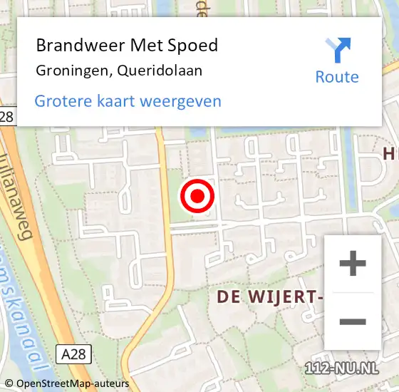 Locatie op kaart van de 112 melding: Brandweer Met Spoed Naar Groningen, Queridolaan op 31 maart 2022 14:01