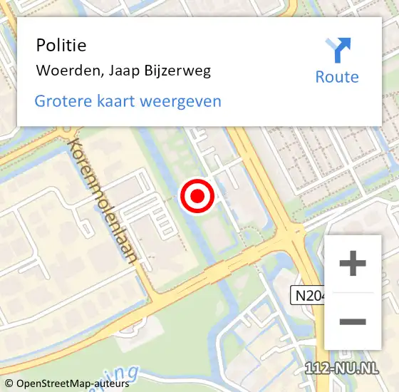 Locatie op kaart van de 112 melding: Politie Woerden, Jaap Bijzerweg op 31 maart 2022 14:03