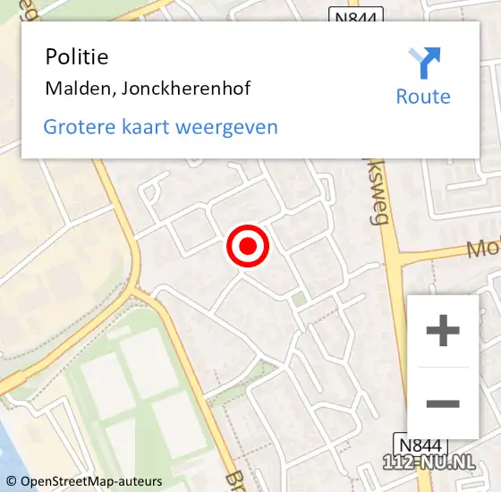 Locatie op kaart van de 112 melding: Politie Malden, Jonckherenhof op 31 maart 2022 14:09