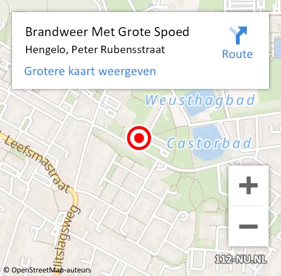 Locatie op kaart van de 112 melding: Brandweer Met Grote Spoed Naar Hengelo, Peter Rubensstraat op 31 maart 2022 14:28