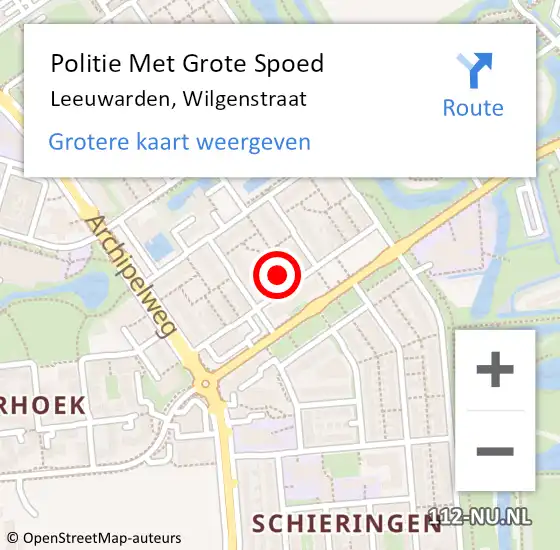 Locatie op kaart van de 112 melding: Politie Met Grote Spoed Naar Leeuwarden, Wilgenstraat op 31 maart 2022 14:42