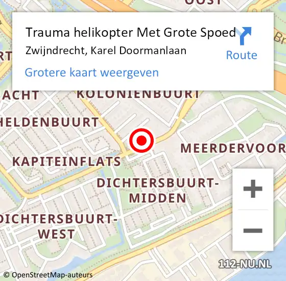 Locatie op kaart van de 112 melding: Trauma helikopter Met Grote Spoed Naar Zwijndrecht, Karel Doormanlaan op 31 maart 2022 14:56