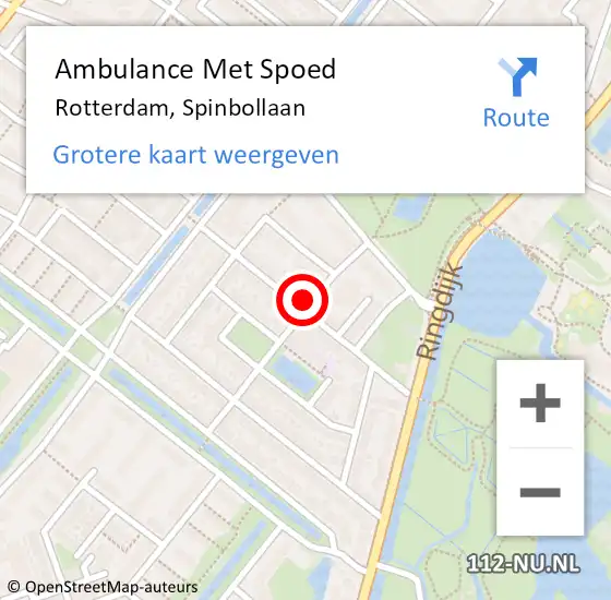 Locatie op kaart van de 112 melding: Ambulance Met Spoed Naar Rotterdam, Spinbollaan op 31 maart 2022 15:05