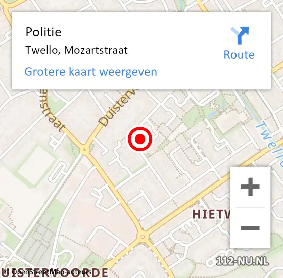 Locatie op kaart van de 112 melding: Politie Twello, Mozartstraat op 31 maart 2022 15:26