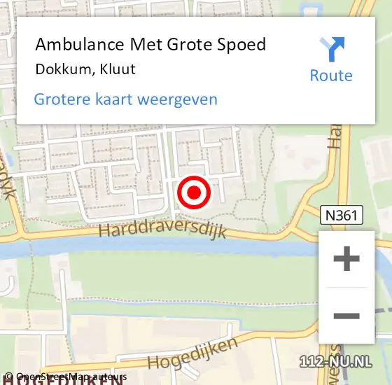 Locatie op kaart van de 112 melding: Ambulance Met Grote Spoed Naar Dokkum, Kluut op 31 maart 2022 15:39
