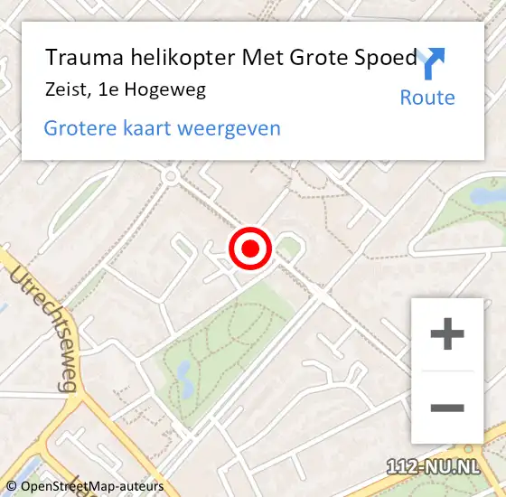 Locatie op kaart van de 112 melding: Trauma helikopter Met Grote Spoed Naar Zeist, 1e Hogeweg op 31 maart 2022 15:55