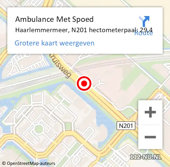 Locatie op kaart van de 112 melding: Ambulance Met Spoed Naar Haarlemmermeer, N201 hectometerpaal: 29,4 op 31 maart 2022 16:00