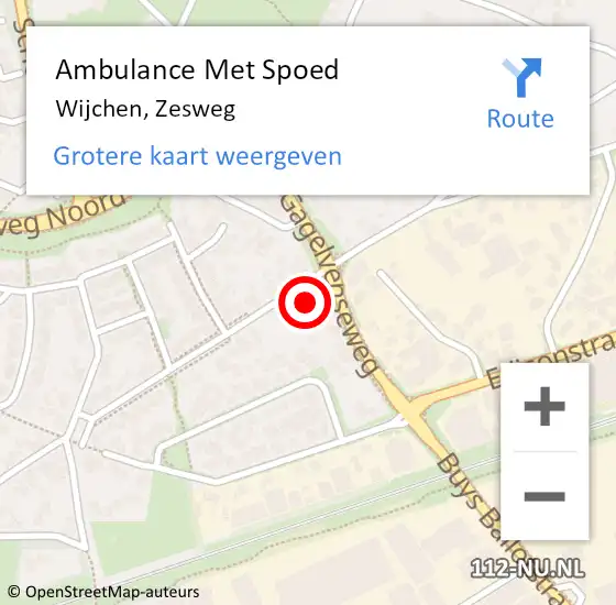 Locatie op kaart van de 112 melding: Ambulance Met Spoed Naar Wijchen, Zesweg op 31 maart 2022 16:26