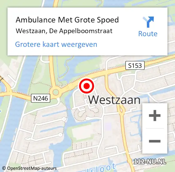 Locatie op kaart van de 112 melding: Ambulance Met Grote Spoed Naar Westzaan, De Appelboomstraat op 31 maart 2022 17:25