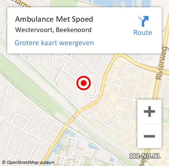 Locatie op kaart van de 112 melding: Ambulance Met Spoed Naar Westervoort, Beekenoord op 31 maart 2022 17:43