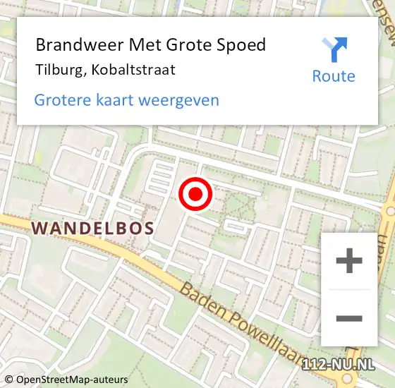 Locatie op kaart van de 112 melding: Brandweer Met Grote Spoed Naar Tilburg, Kobaltstraat op 31 maart 2022 18:28