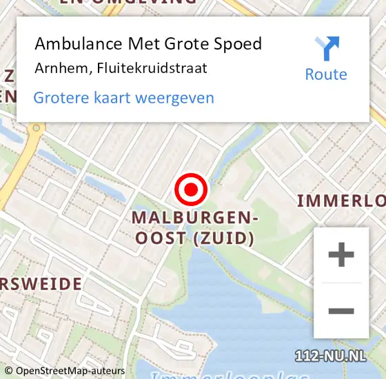 Locatie op kaart van de 112 melding: Ambulance Met Grote Spoed Naar Arnhem, Fluitekruidstraat op 31 maart 2022 19:24