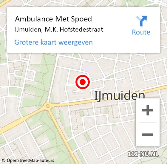 Locatie op kaart van de 112 melding: Ambulance Met Spoed Naar IJmuiden, M.K. Hofstedestraat op 31 maart 2022 19:25