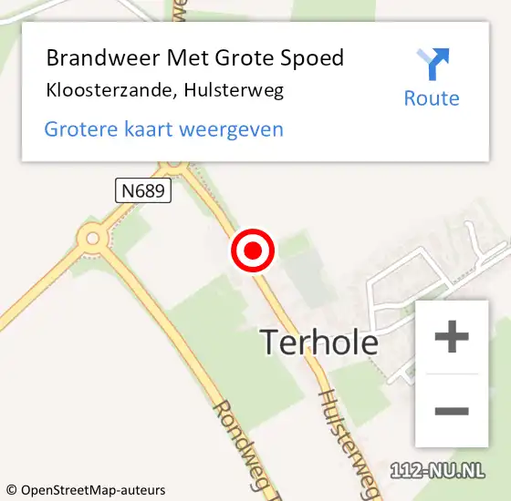 Locatie op kaart van de 112 melding: Brandweer Met Grote Spoed Naar Kloosterzande, Hulsterweg op 31 maart 2022 19:48