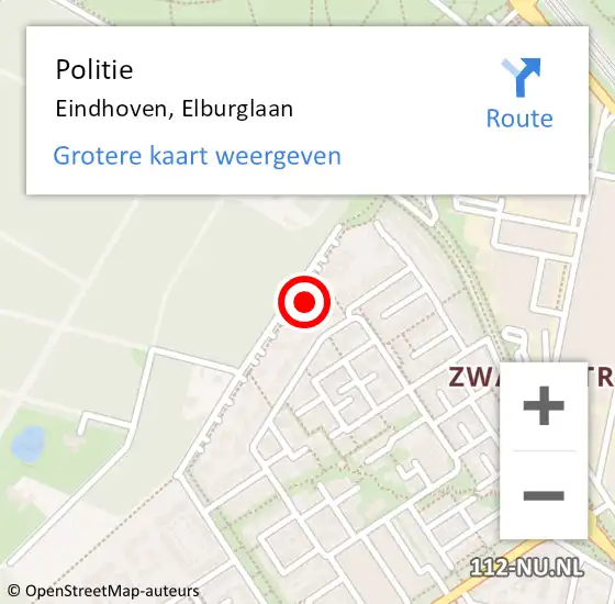 Locatie op kaart van de 112 melding: Politie Eindhoven, Elburglaan op 31 maart 2022 21:13