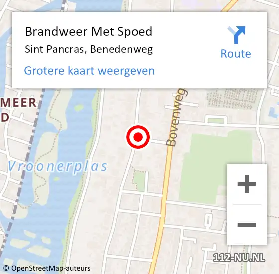 Locatie op kaart van de 112 melding: Brandweer Met Spoed Naar Sint Pancras, Benedenweg op 31 maart 2022 21:46