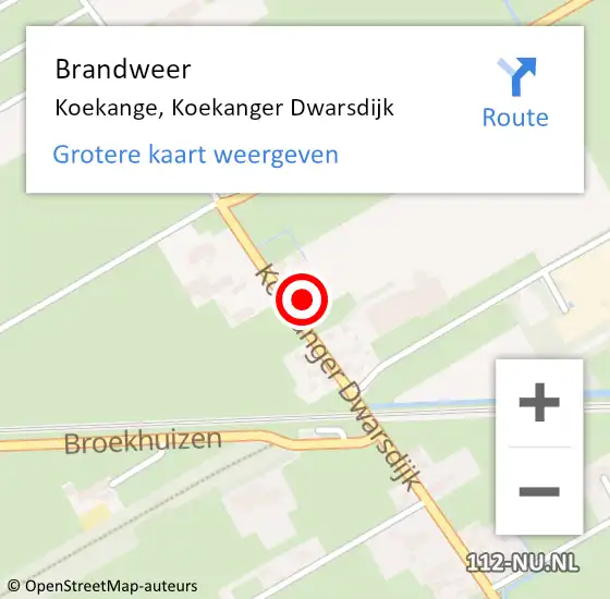 Locatie op kaart van de 112 melding: Brandweer Koekange, Koekanger Dwarsdijk op 31 maart 2022 21:57