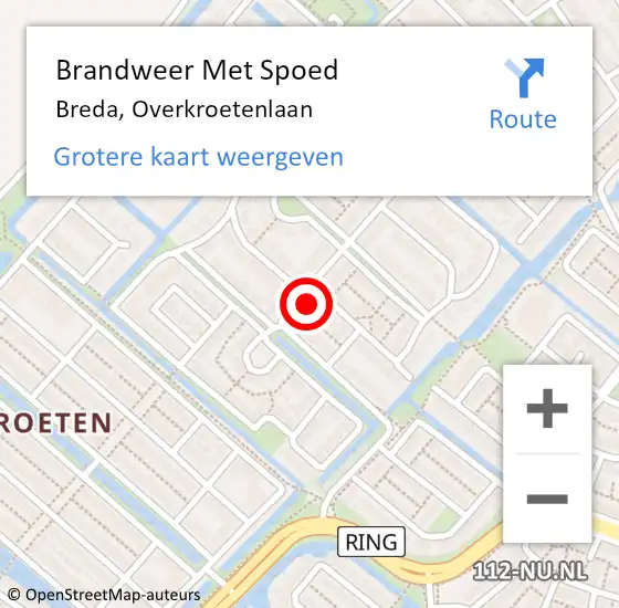 Locatie op kaart van de 112 melding: Brandweer Met Spoed Naar Breda, Overkroetenlaan op 31 maart 2022 22:25