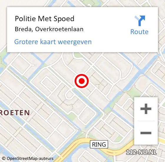 Locatie op kaart van de 112 melding: Politie Met Spoed Naar Breda, Overkroetenlaan op 31 maart 2022 22:26