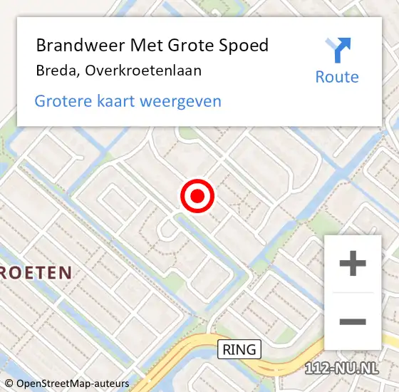 Locatie op kaart van de 112 melding: Brandweer Met Grote Spoed Naar Breda, Overkroetenlaan op 31 maart 2022 22:26