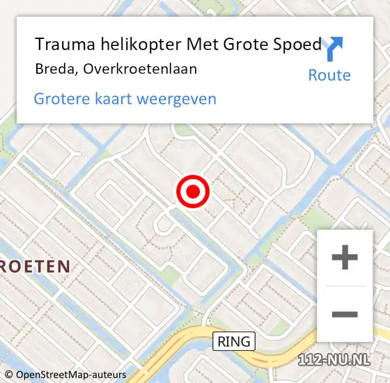 Locatie op kaart van de 112 melding: Trauma helikopter Met Grote Spoed Naar Breda, Overkroetenlaan op 31 maart 2022 22:29