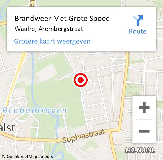 Locatie op kaart van de 112 melding: Brandweer Met Grote Spoed Naar Waalre, Arembergstraat op 31 maart 2022 22:34