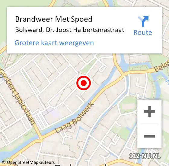 Locatie op kaart van de 112 melding: Brandweer Met Spoed Naar Bolsward, Dr. Joost Halbertsmastraat op 31 maart 2022 23:44