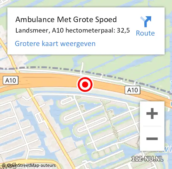 Locatie op kaart van de 112 melding: Ambulance Met Grote Spoed Naar Landsmeer, A10 hectometerpaal: 32,5 op 1 april 2022 00:12