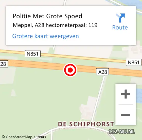 Locatie op kaart van de 112 melding: Politie Met Grote Spoed Naar Meppel, A28 hectometerpaal: 119 op 1 april 2022 00:37