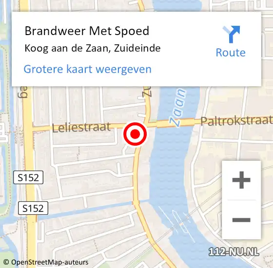 Locatie op kaart van de 112 melding: Brandweer Met Spoed Naar Koog aan de Zaan, Zuideinde op 1 april 2022 01:08