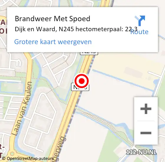 Locatie op kaart van de 112 melding: Brandweer Met Spoed Naar Dijk en Waard, N245 hectometerpaal: 22,3 op 1 april 2022 01:45