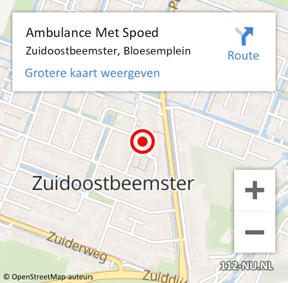 Locatie op kaart van de 112 melding: Ambulance Met Spoed Naar Zuidoostbeemster, Bloesemplein op 1 april 2022 03:37