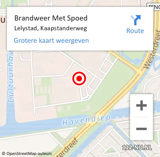 Locatie op kaart van de 112 melding: Brandweer Met Spoed Naar Lelystad, Kaapstanderweg op 1 april 2022 04:29