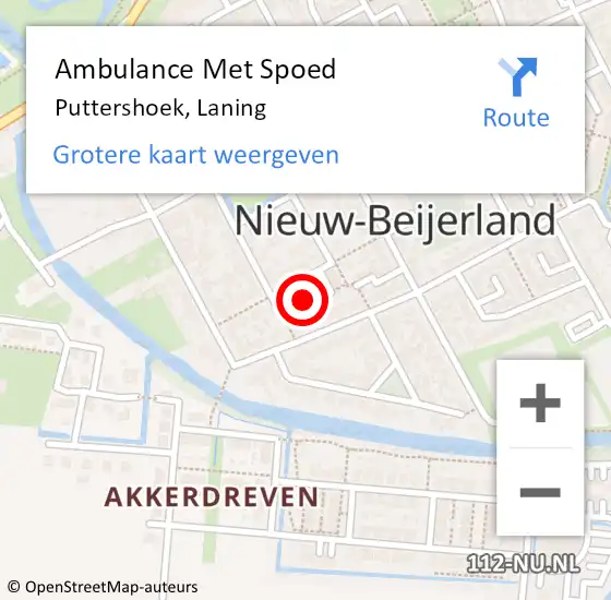 Locatie op kaart van de 112 melding: Ambulance Met Spoed Naar Puttershoek, Laning op 1 april 2022 04:31