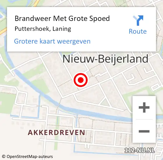 Locatie op kaart van de 112 melding: Brandweer Met Grote Spoed Naar Puttershoek, Laning op 1 april 2022 04:31