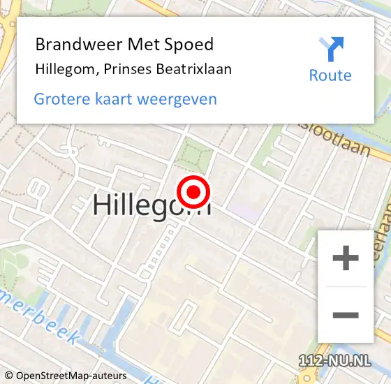 Locatie op kaart van de 112 melding: Brandweer Met Spoed Naar Hillegom, Prinses Beatrixlaan op 1 april 2022 05:01