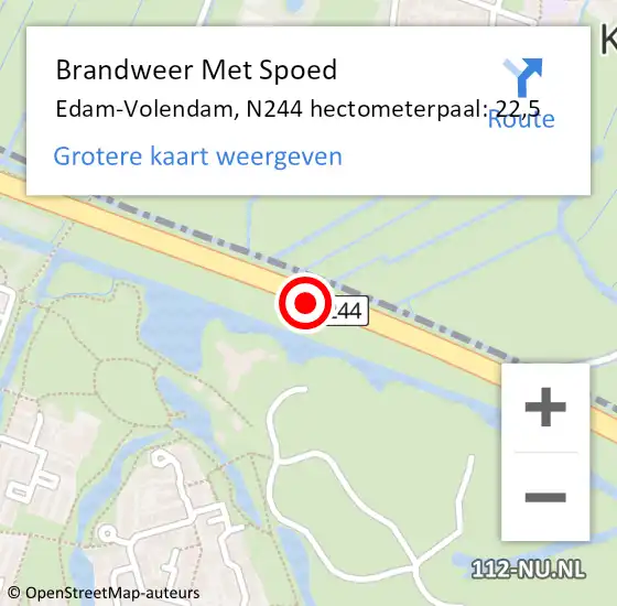 Locatie op kaart van de 112 melding: Brandweer Met Spoed Naar Edam-Volendam, N244 hectometerpaal: 22,5 op 1 april 2022 05:26