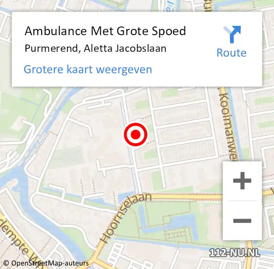 Locatie op kaart van de 112 melding: Ambulance Met Grote Spoed Naar Purmerend, Aletta Jacobslaan op 1 april 2022 07:00