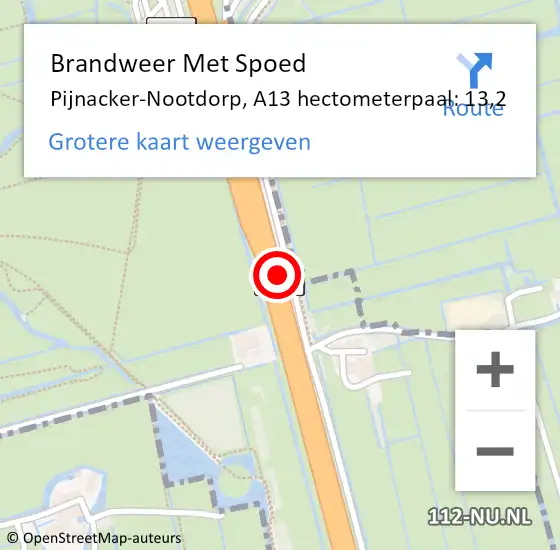 Locatie op kaart van de 112 melding: Brandweer Met Spoed Naar Pijnacker-Nootdorp, A13 hectometerpaal: 13,2 op 1 april 2022 07:33