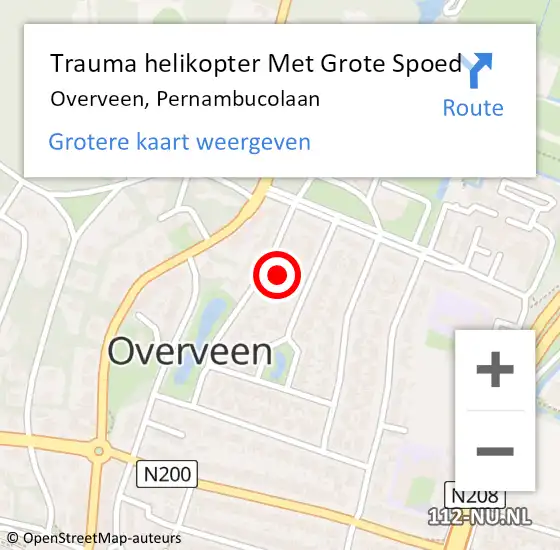 Locatie op kaart van de 112 melding: Trauma helikopter Met Grote Spoed Naar Overveen, Pernambucolaan op 1 april 2022 07:34