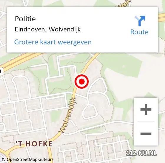 Locatie op kaart van de 112 melding: Politie Eindhoven, Wolvendijk op 1 april 2022 07:57