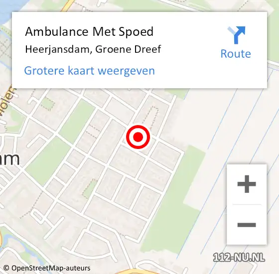 Locatie op kaart van de 112 melding: Ambulance Met Spoed Naar Heerjansdam, Groene Dreef op 1 april 2022 08:05