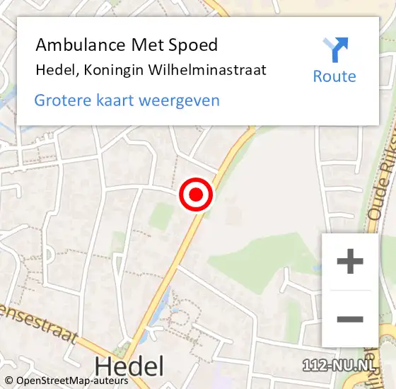 Locatie op kaart van de 112 melding: Ambulance Met Spoed Naar Hedel, Koningin Wilhelminastraat op 1 april 2022 08:23