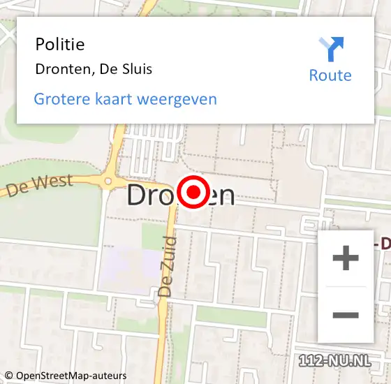 Locatie op kaart van de 112 melding: Politie Dronten, De Sluis op 1 april 2022 08:37