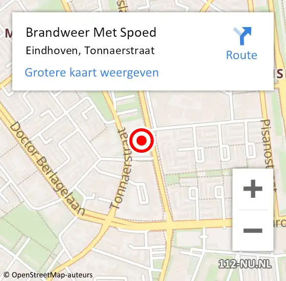 Locatie op kaart van de 112 melding: Brandweer Met Spoed Naar Eindhoven, Tonnaerstraat op 1 april 2022 09:29