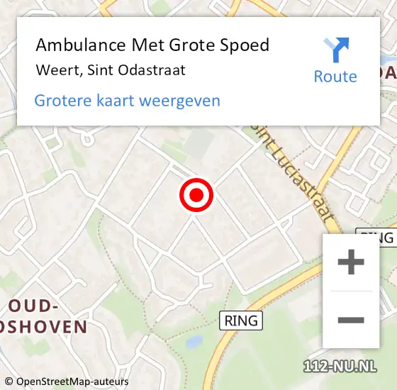 Locatie op kaart van de 112 melding: Ambulance Met Grote Spoed Naar Weert, Sint Odastraat op 1 april 2022 09:53