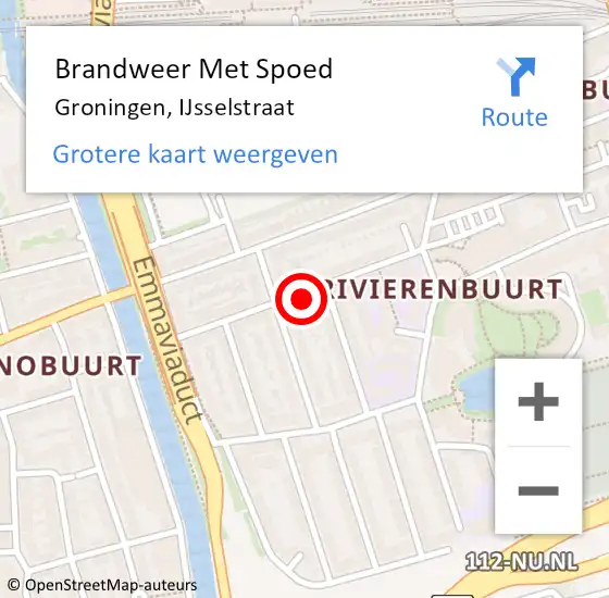 Locatie op kaart van de 112 melding: Brandweer Met Spoed Naar Groningen, IJsselstraat op 1 april 2022 10:29