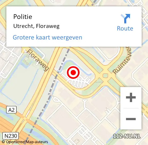 Locatie op kaart van de 112 melding: Politie Utrecht, Floraweg op 1 april 2022 10:31
