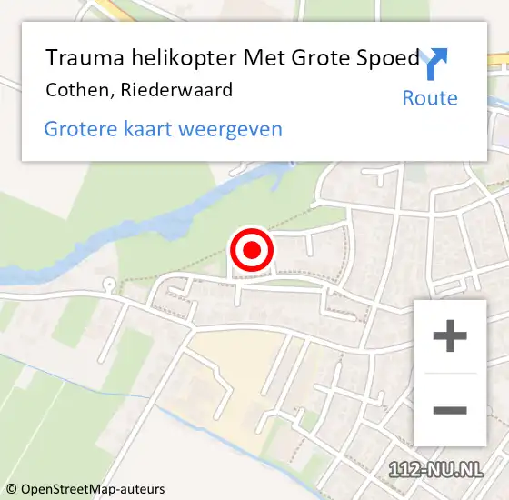 Locatie op kaart van de 112 melding: Trauma helikopter Met Grote Spoed Naar Cothen, Riederwaard op 1 april 2022 10:32