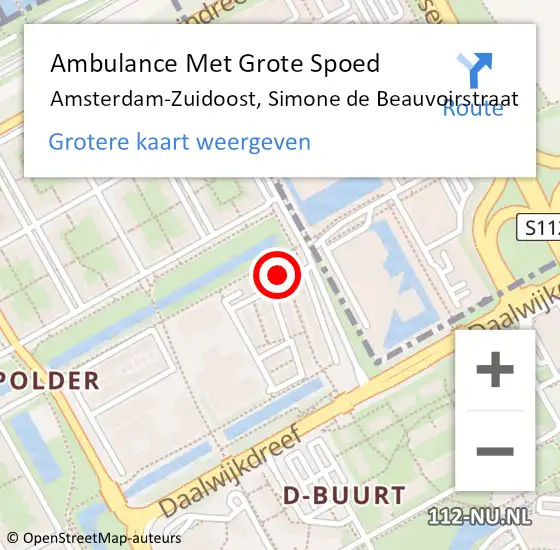 Locatie op kaart van de 112 melding: Ambulance Met Grote Spoed Naar Amsterdam-Zuidoost, Simone de Beauvoirstraat op 1 april 2022 10:34